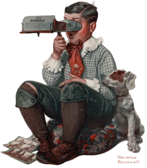 Boy looking at stereograph of the Sphinx, using a Holmes stereoscope. Cover of January 14, 1922 edition of the Saturday Evening Post.  via wikipedia commons