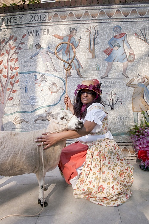 A a Shepherdess and her Sheep in attendance at the unveiling, June 2012. Image via hackneymosaic.tumblr.com